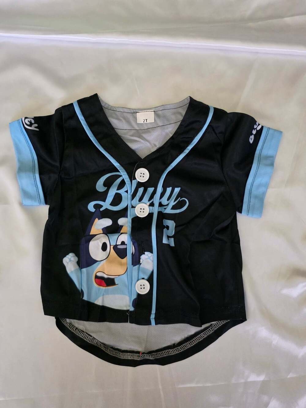Brand New Bluey Custom Baseball Jersey Size 2T Black Blue Daxston